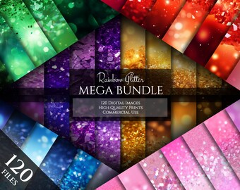 120 Glitter Digital Papers, Commercial Use Glitter Paper, Rainbow Glitter Planner Scrapbooking Digital Paper, Sparkle Paper Instant Download