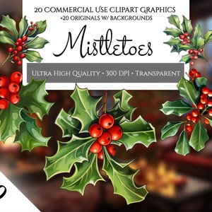 Watercolor Christmas Clipart, Christmas Leaves Foliage, Holiday Clip Art, Winter Greenery PNG Holly Jolly Mistletoe, Eucalyptus Branches