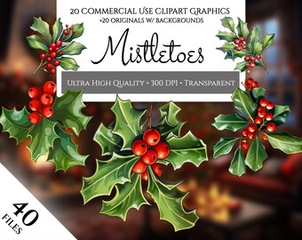 Watercolor Christmas Clipart, Christmas Leaves Foliage, Holiday Clip Art, Winter Greenery PNG Holly Jolly Mistletoe, Eucalyptus Branches