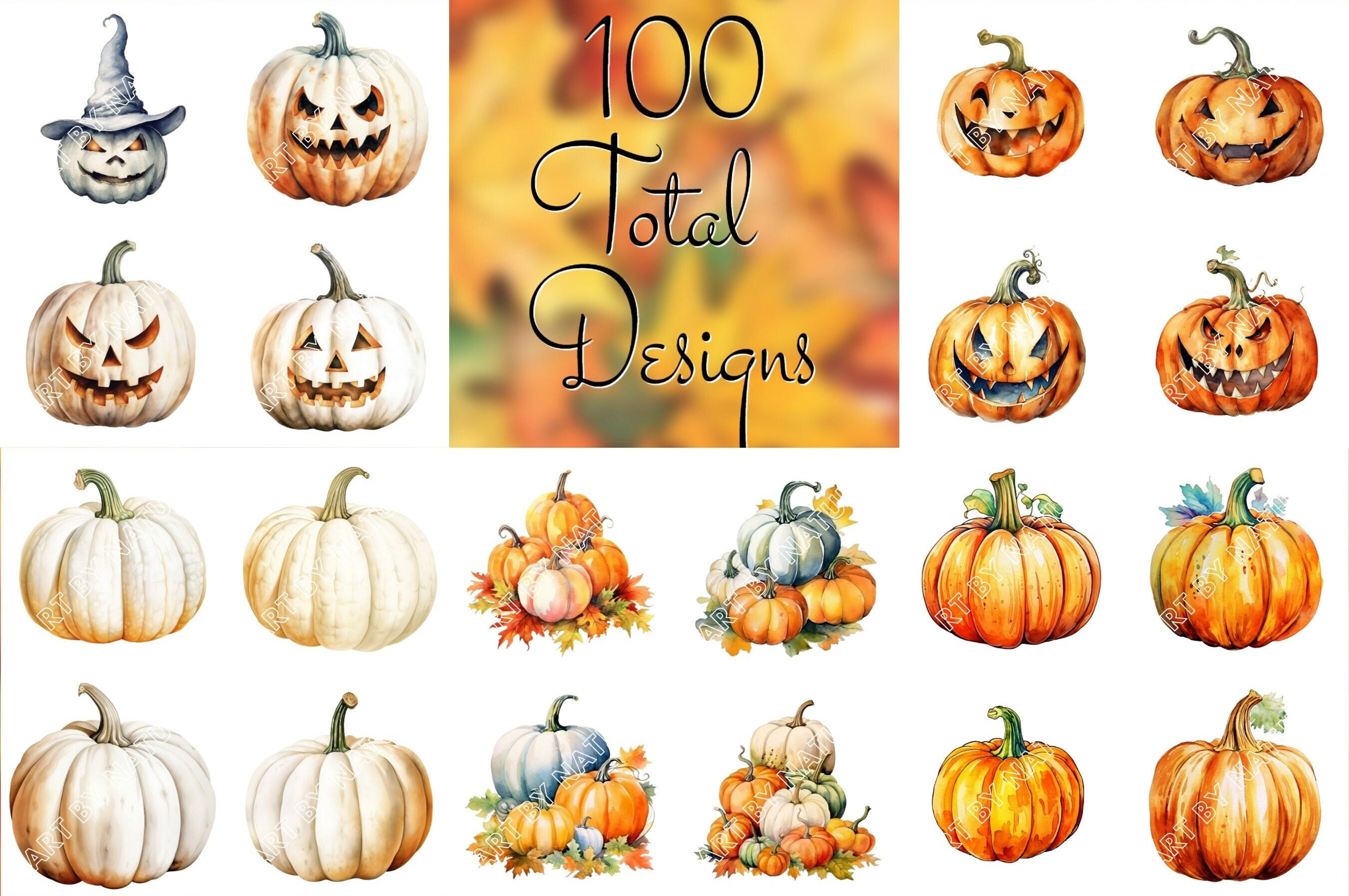 Watercolor Pumpkin Clipart Bundle: Fall & Halloween PNG Graphics ...