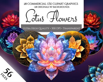 Lotus Flowers, Commercial Use Transparent PNGs, Floral Illustrations, Serene, Mindfulness, Spiritual, Printable, Zen Lotus Flower