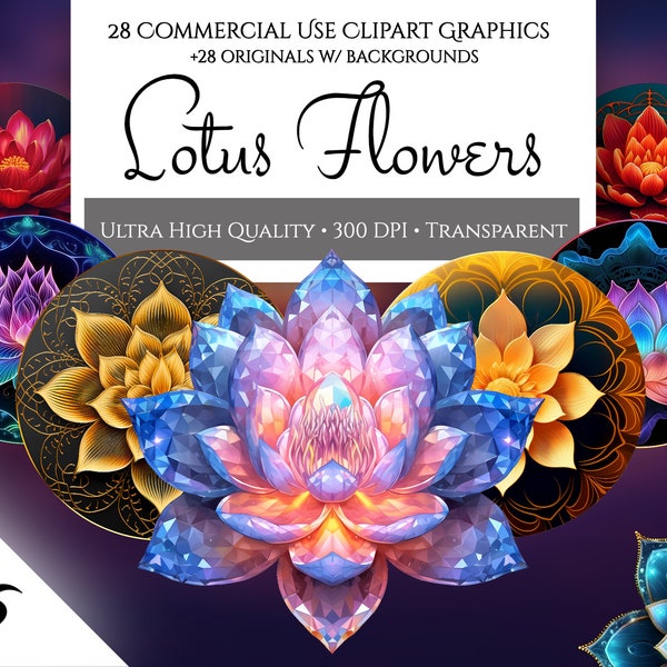 Lotus Flowers, Commercial Use Transparent PNGs, Floral Illustrations, Serene, Mindfulness, Spiritual, Printable, Zen Lotus Flower