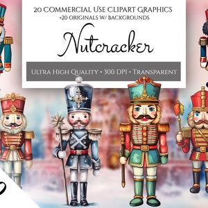 Pacote de clipart de quebra-nozes - 20 designs de quebra-nozes de Natal PNG de alta qualidade para uso comercial, clipart de Natal, Xmas Junk Journal