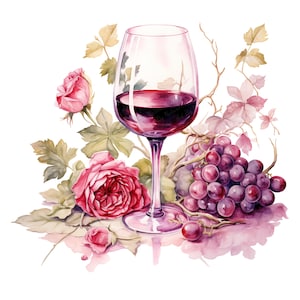 15 Floral Wine Glass Clipart, Floral Glass, Printable Watercolor clipart, High Quality PNG, Digital download, Paper craft, junk journals