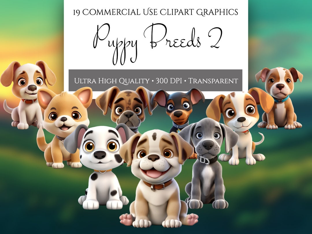 Puppy Breeds Clipart Pack #2, Commercial Use, Transparent Pngs