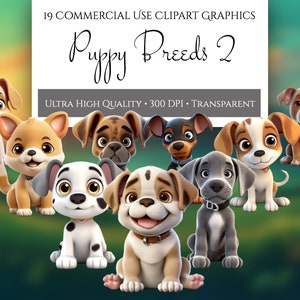 Puppy Breeds Clipart Pack #2, Commercial Use, Transparent PNGs, Dog Breeds Clipart, Cute Puppies, Pets, Graphic Design, Cartoon Dogs,  Puppy