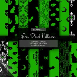 Green and Black Halloween Pattern | Seamless Halloween Design, Printable Scrapbook Paper, Commercial Use, Instant Download, Journal Paper