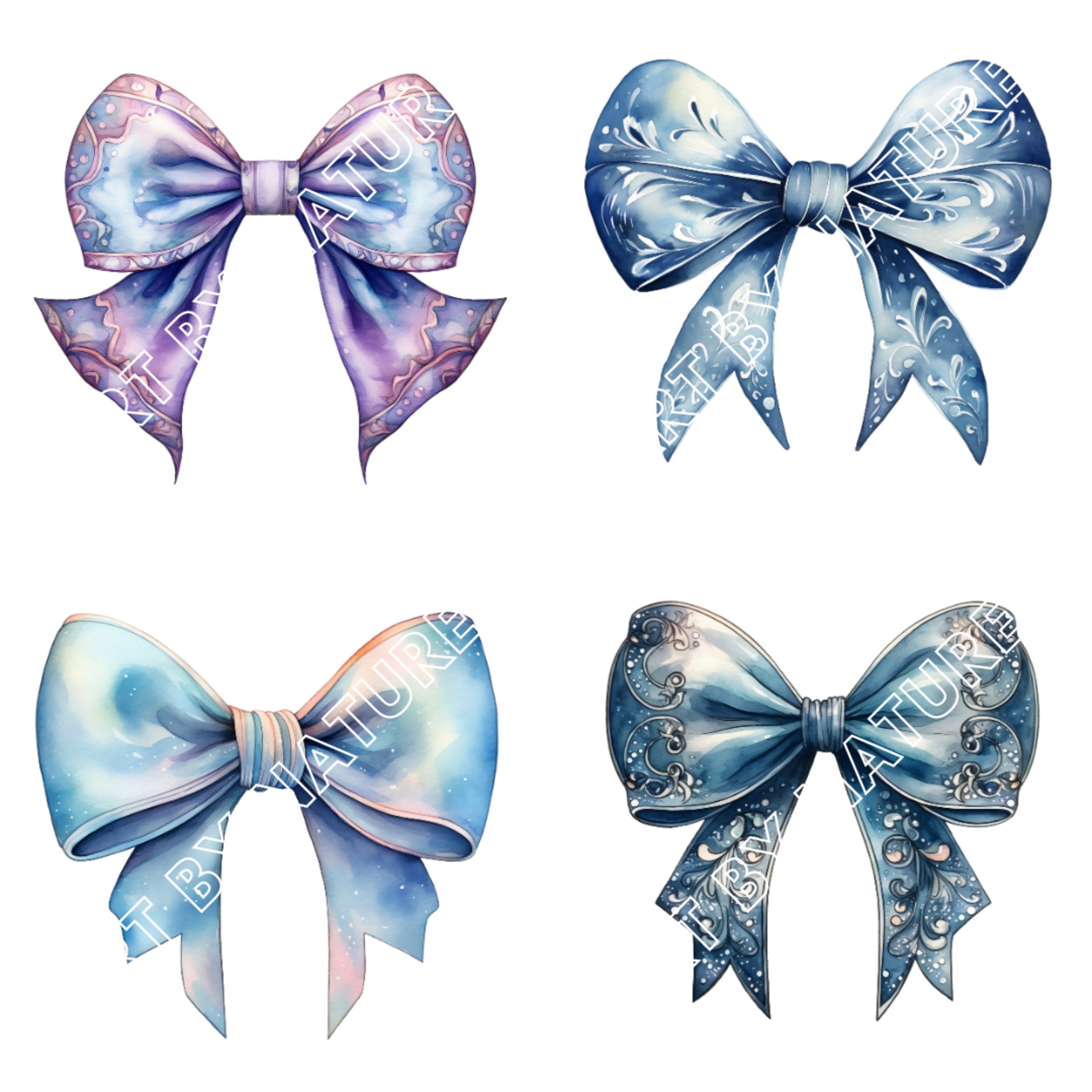 20 Elegant Bows Clipart Pack, High Quality Png Watercolor Bows for ...
