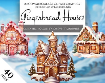 20 Lebkuchenhaus Clipart, Weihnachtscliparts für kommerzielle Nutzung, Weihnachtscliparts, Wintercliparts, Urlaub Junk Journal