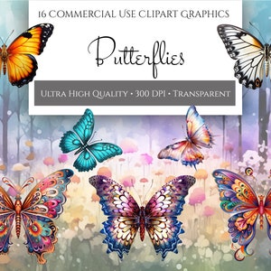 Butterfly Clipart Bundle, Beautiful Butterfly PNG Clipart for Commercial Use, Printable Summer Clipart