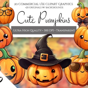 Cute Halloween Pumpkin Clipart Pack, High Quality PNGs Digital Planner, Junk Journals, Halloween, Commercial Use, Digital Download