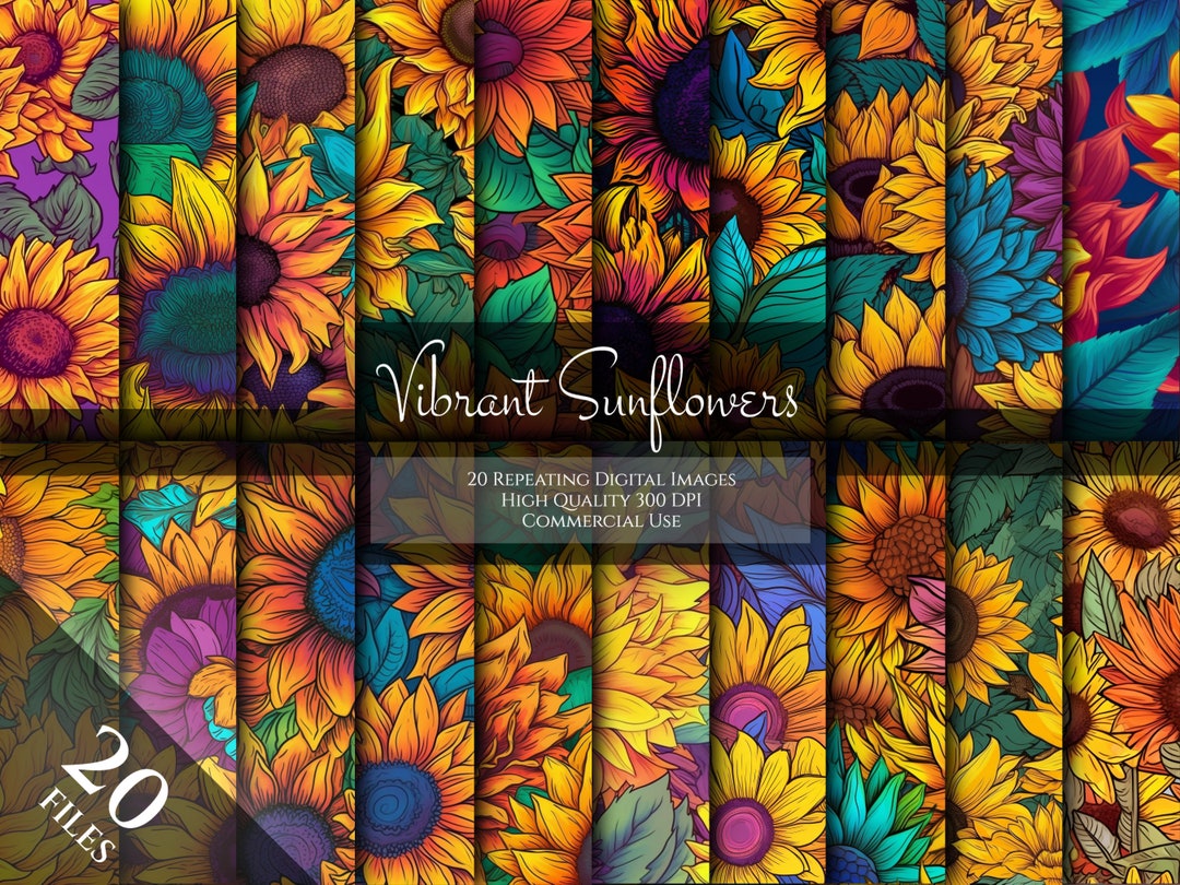 Vibrant Sunflowers Digital Paper | Seamless Printable PNG Scrapbook ...