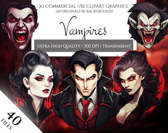 Bundle de cliparts PNG vampire : Halloween en téléchargement numérique (usage commercial)