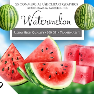 Watermelon Watercolor Clipart Bundle - Refreshing Summer Watermelon Delights, PNG, Instant Digital Download, Commercial Use, Watermelon Art