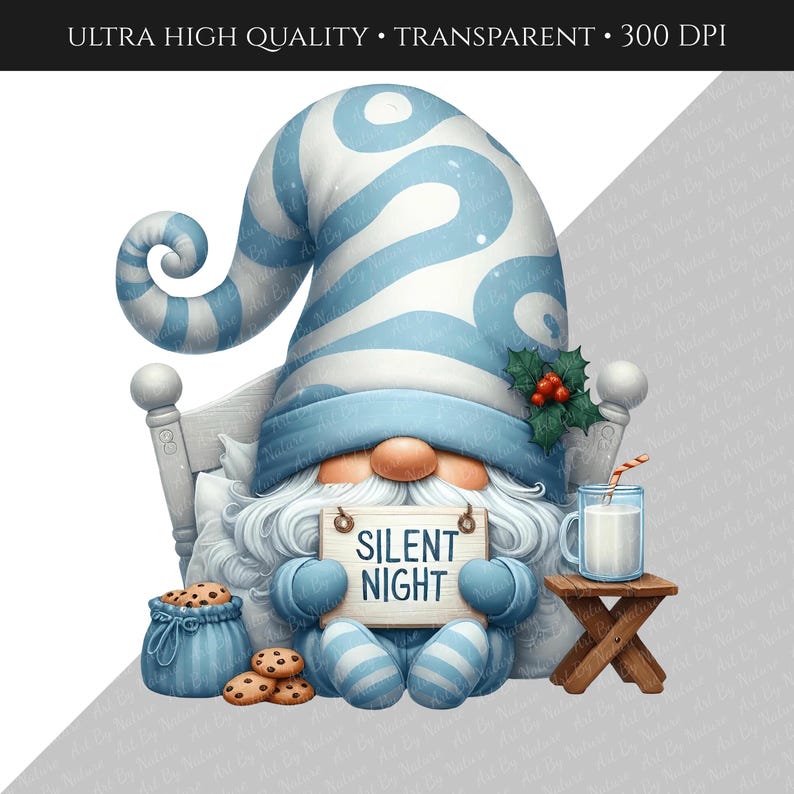 Watercolor Silent Night Gnome Clipart, Transparent PNG Christmas 