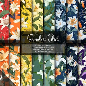 Lily Digital Paper, Lily Seamless Pattern For Commercial Use, Cartoon Lily Prints, Lily Background, Floral Digital Paper, Lily Digital Paper