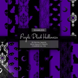 Purple and Black Halloween Pattern | Seamless Halloween Design, Printable Scrapbook Paper, Commercial Use, Instant Download, Journal Paper