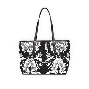 Elegante Blumen-Schultertasche aus PU-Leder - Stilvolle Tasche für Arbeit, täglichen Gebrauch, perfektes Geschenk, Schwarz-Weiß-Design, Mode-Accessoire