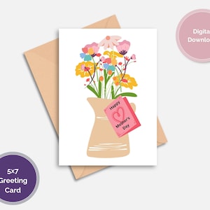 Tarjeta imprimible Feliz Día de la Madre / Descarga instantánea PDF / Plantilla de tarjeta floral