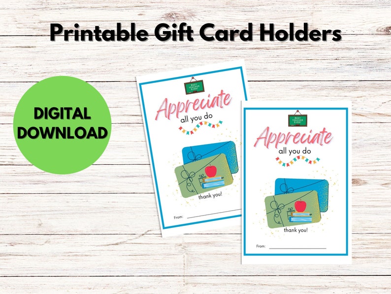 Printable Teacher Appreciation Card Printable Gift Card Holder Printable Teacher Appreciation ...