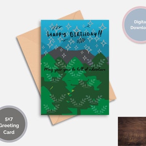 Mountains Birthday Greeting Card | Birthday Card Adventure | Mountains | Forest Birthday Card | Trees Stars | Digital Birthday Card