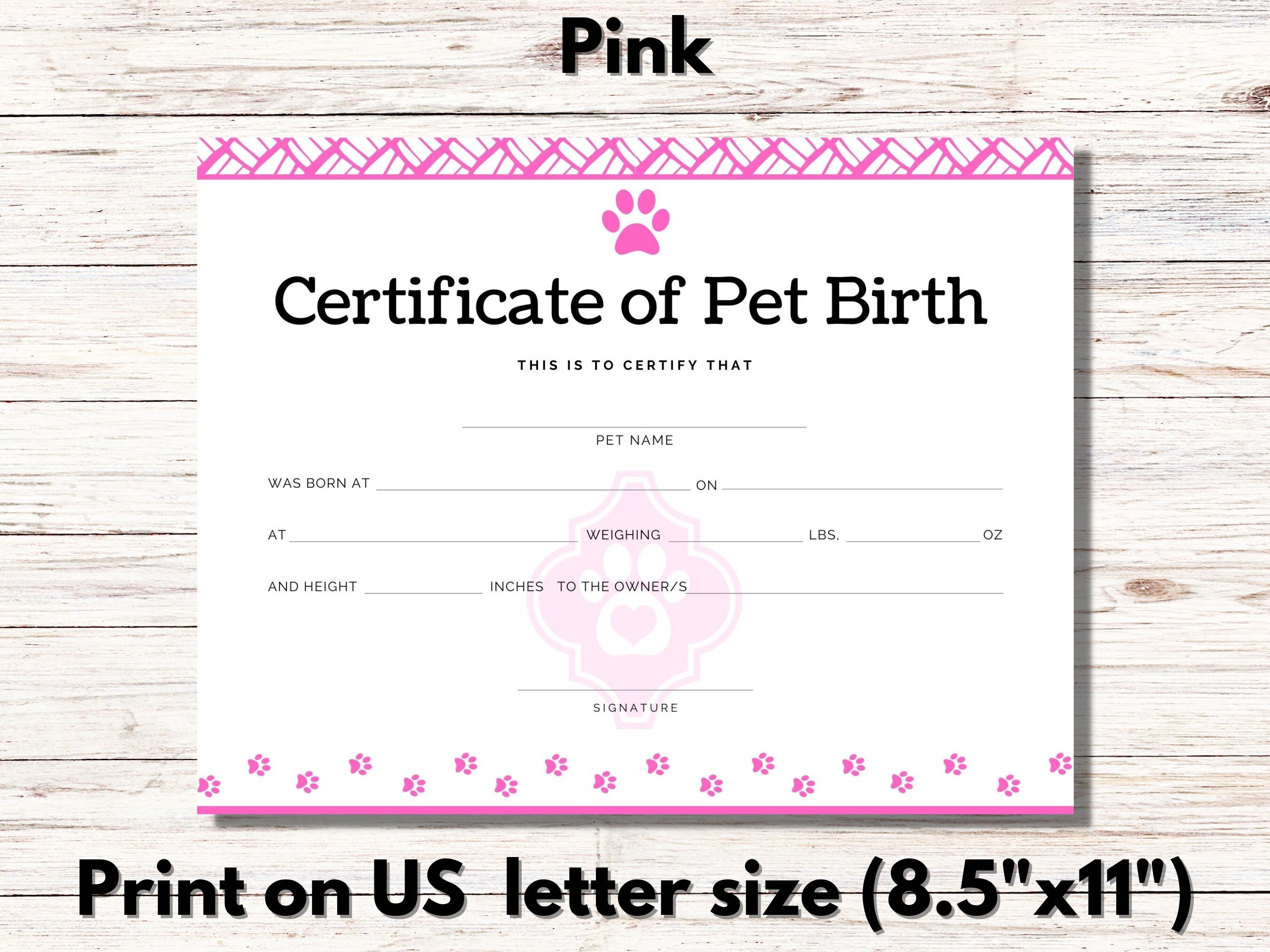 Puppy Birth Certificate Printable Dog Birth Certificate Pet Birth