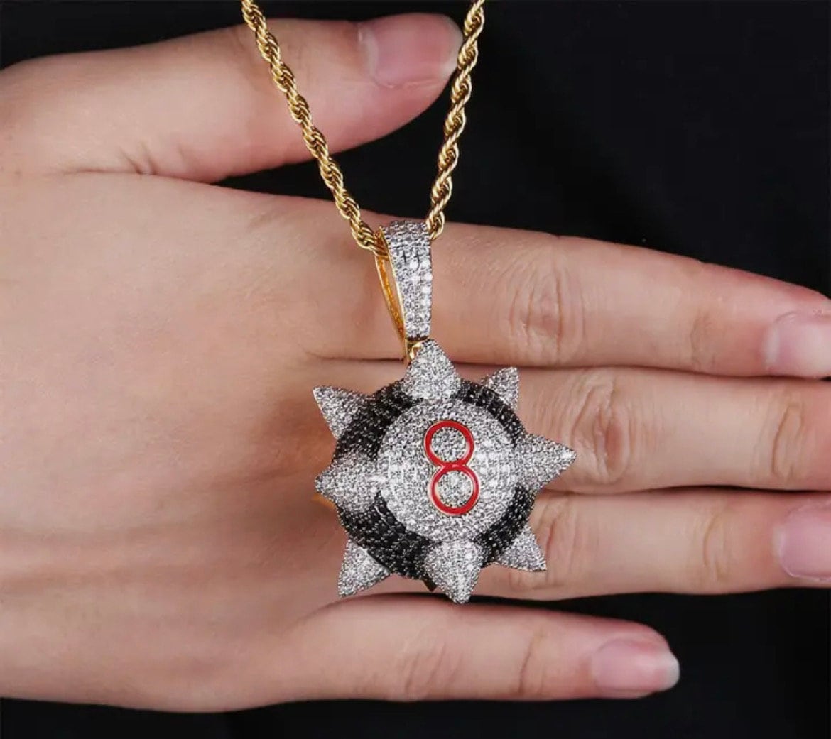 Spiked Eight Ball Pendant Necklace Edgy Urban Trippie Redd Jewelry