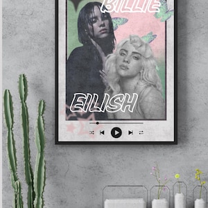 Póster digital inspirado en Billie Eilish / Impresión de arte pop alternativo / Arte mural estético / Descarga instantánea / Regalo para fans de Billie