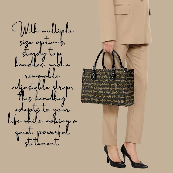 Top-Grain Leather Handbag with Adjustable Strap Meaningful Words Tote Luxury Everyday Shoulder Bag