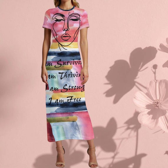 Affirmation Maxi Inspirational Art Dress Positive Affirmation Watercolor Sunset Empowering Statement Dress The Harbor Edit XS-4XL