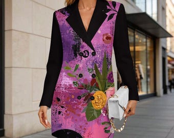 Vestido tipo blazer cruzado para mujer de 210 g/m² (estampado integral)
