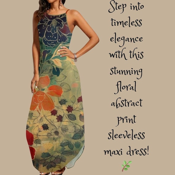 Personalized Floral Maxi Dress Vintage-Inspired Abstract Print Sleeveless Boho Gown Women's Clothing