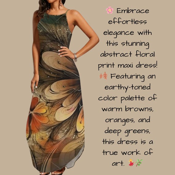 Abstract Sleeveless Summer Sundress Women's Spaghetti Strap Maxi Dress Autumn Sunset Floral Abstract