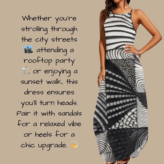 Black & White Abstract Maxi Dress: Sleeveless Boho Summer Style