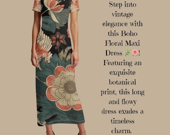 Boho Floral Maxi Kleid: Vintage botanischer Druck, elegantes Design