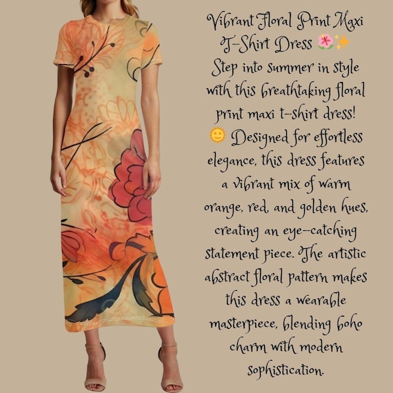Sunset Blossom Abstract Floral Print Short Sleeve Maxi Dress