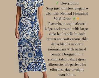 Navy Blue & White Floral Doodle Maxi Dress – Artistic Boho Summer Dress