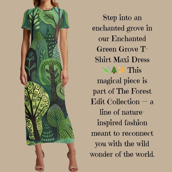 Boho Maxi Dress Green Forest Edit With Artistic Tree Print