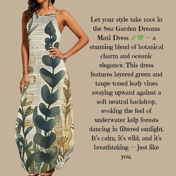 Botanical Eucalyptus Print Maxi Dress – Sleeveless Summer Sundress Boho Nature-Inspired Beachwear