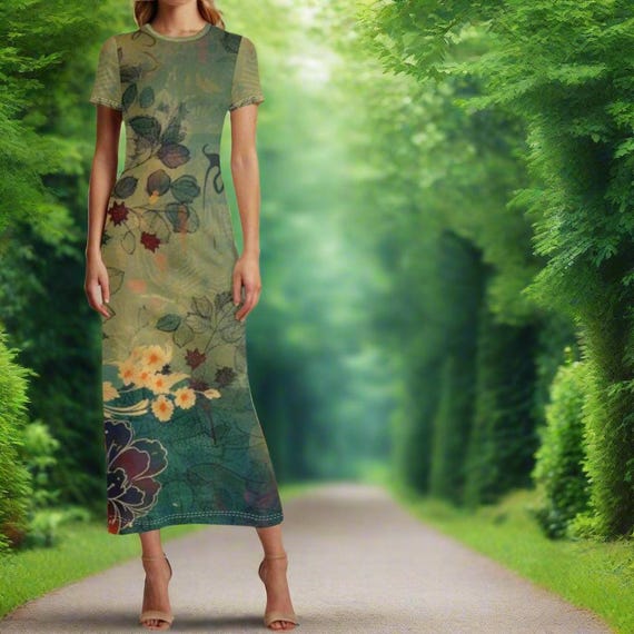 Vintage Botanical Print, Wearable Art Vintage Garden Bloom Maxi Dress