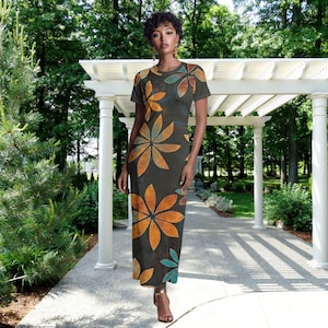 rust and green dress THE HAZEL PUFF SLEEVE DRESS IN RUST Large
