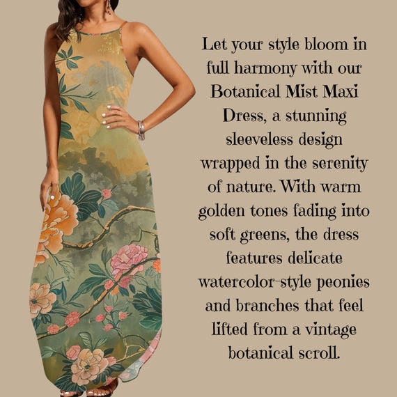 Floral Watercolor Maxi Dress Vintage Botanical Print Sleeveless Boho Spaghetti Strap Wear