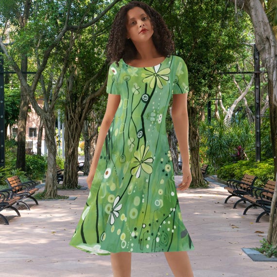 Meadow Botanical Spring Dress Artistic Flower Dress Cute Garden Dress The Harbor Edit XS-4XL