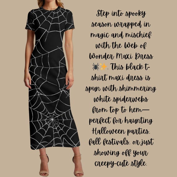 Spiderweb Print T-Shirt Maxi Dress Spooky Halloween Costume