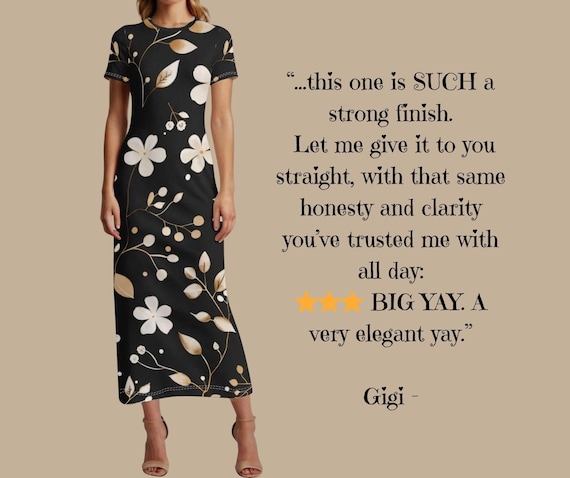 Black & Beige Floral Maxi Elegant Minimalist Botanical Style Chic Neutral Art Dress