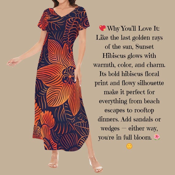 Retro Tropical Floral Print Tropical Sunset V Neck Maxi Dress