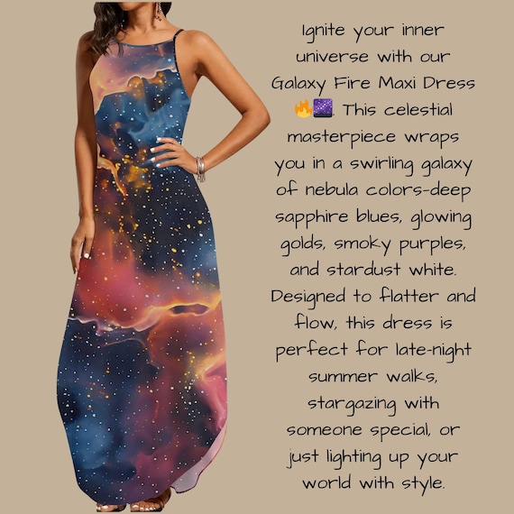 Cosmic Galaxy Spaghetti Strap Maxi Dress – Starry Night Nebula Print Celestial Space-Inspired