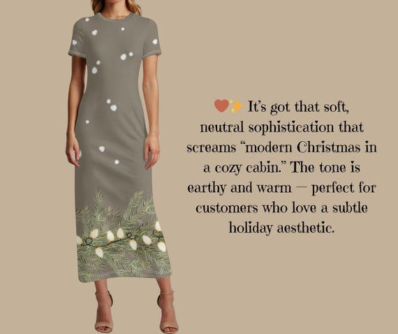 Taupe Snow Lit Pine Maxi Dress Elegant X-Mas Dress with Soft Neutral Tones