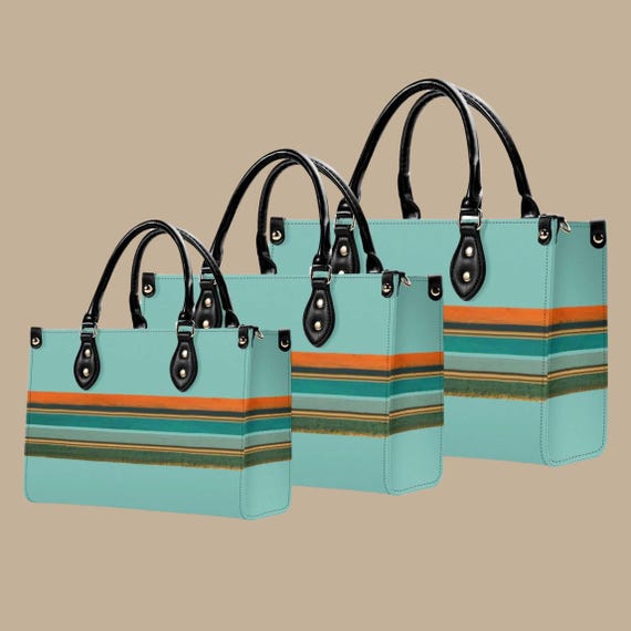 Turquoise Stripe Shoulder Bag Coastal Color Block Statement Handbag