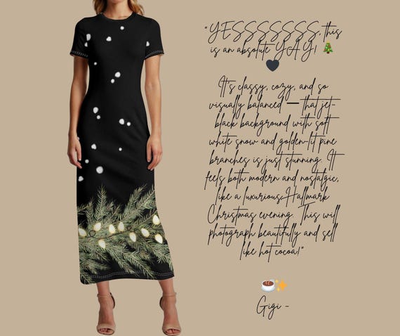 Black Maxi T-Shirt Dress – Snowlit Pine, Holiday Outfit